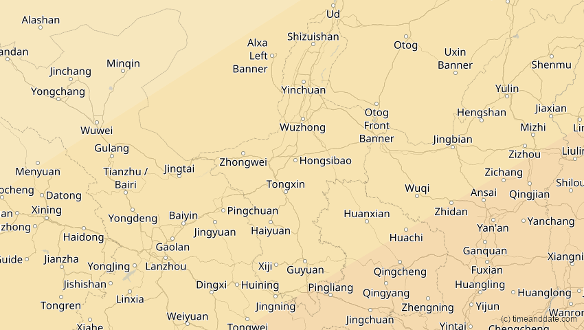 A map of Ningxia, China, showing the path of the 27. Jan 2074 Ringförmige Sonnenfinsternis
