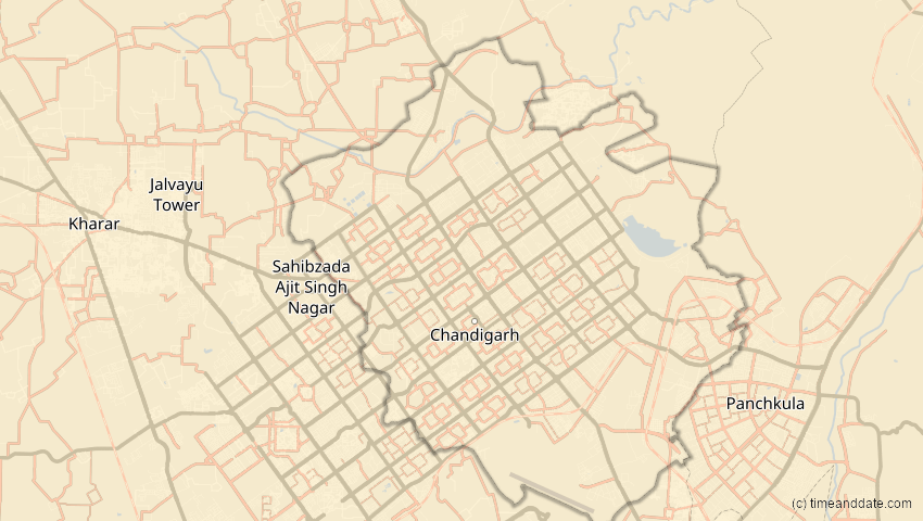 A map of Chandigarh, Indien, showing the path of the 27. Jan 2074 Ringförmige Sonnenfinsternis