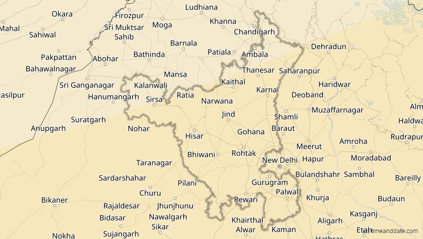 A map of Haryana, Indien, showing the path of the 27. Jan 2074 Ringförmige Sonnenfinsternis
