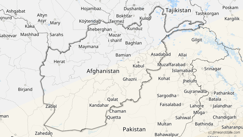 A map of Afghanistan, showing the path of the 24. Jul 2074 Ringförmige Sonnenfinsternis