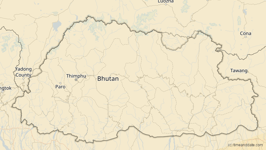 A map of Bhutan, showing the path of the 24. Jul 2074 Ringförmige Sonnenfinsternis