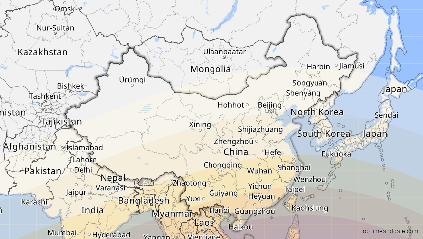 A map of China, showing the path of the 24. Jul 2074 Ringförmige Sonnenfinsternis