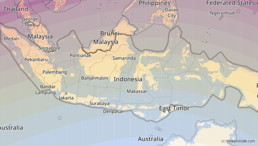 A map of Indonesien, showing the path of the 24. Jul 2074 Ringförmige Sonnenfinsternis