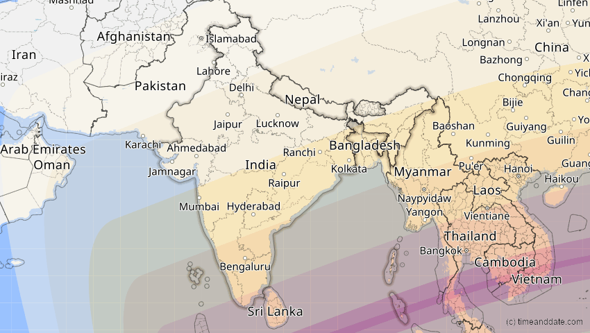 A map of Indien, showing the path of the 24. Jul 2074 Ringförmige Sonnenfinsternis
