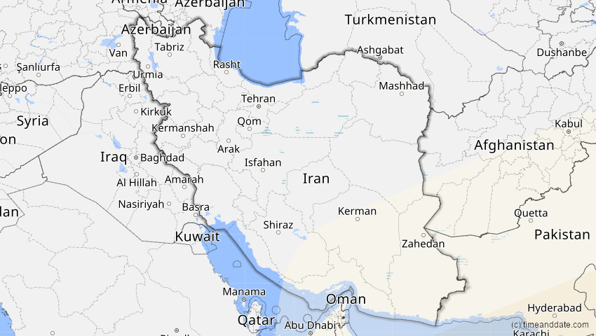 A map of Iran, showing the path of the 24. Jul 2074 Ringförmige Sonnenfinsternis