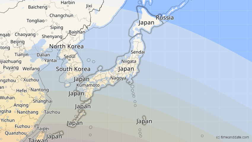 A map of Japan, showing the path of the 24. Jul 2074 Ringförmige Sonnenfinsternis
