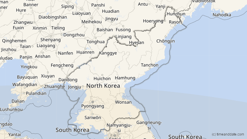 A map of Nordkorea, showing the path of the 24. Jul 2074 Ringförmige Sonnenfinsternis