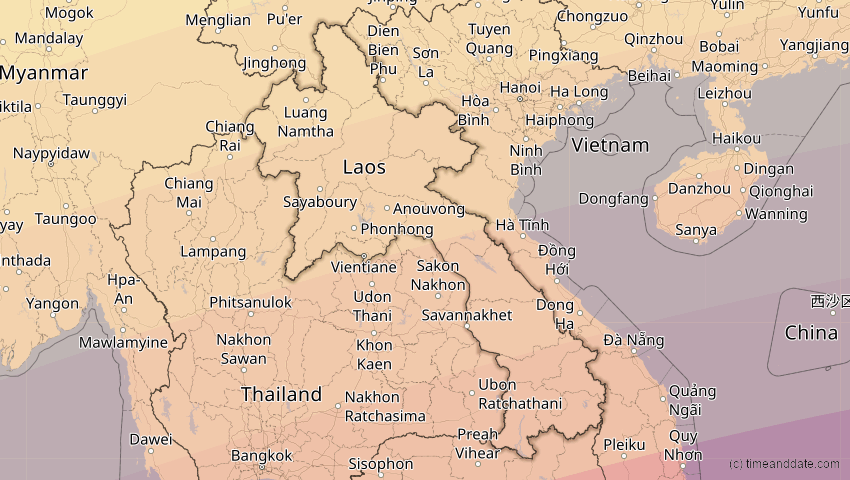 A map of Laos, showing the path of the 24. Jul 2074 Ringförmige Sonnenfinsternis