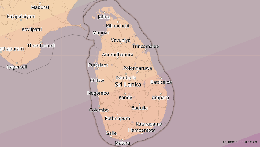A map of Sri Lanka, showing the path of the 24. Jul 2074 Ringförmige Sonnenfinsternis