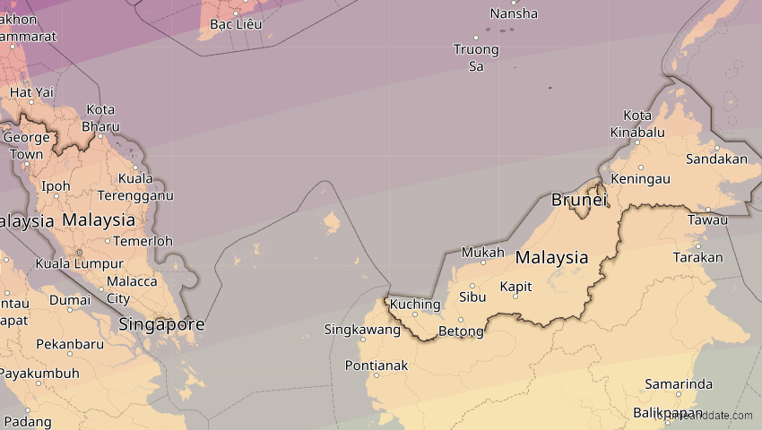 A map of Malaysia, showing the path of the 24. Jul 2074 Ringförmige Sonnenfinsternis