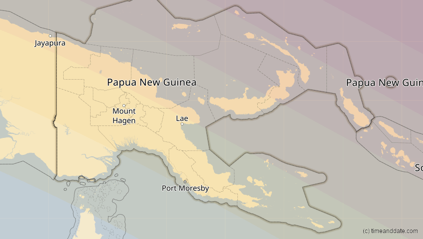 A map of Papua-Neuguinea, showing the path of the 24. Jul 2074 Ringförmige Sonnenfinsternis