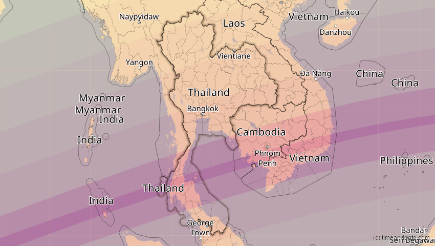 A map of Thailand, showing the path of the 24. Jul 2074 Ringförmige Sonnenfinsternis