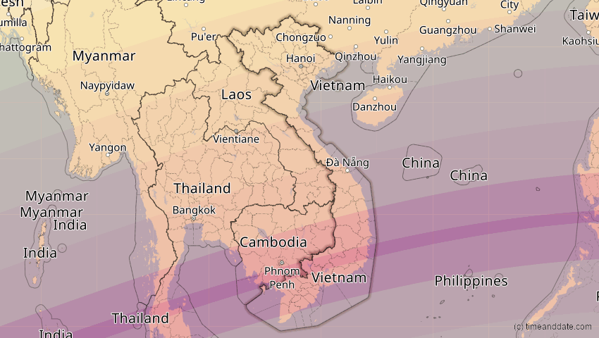 A map of Vietnam, showing the path of the 24. Jul 2074 Ringförmige Sonnenfinsternis