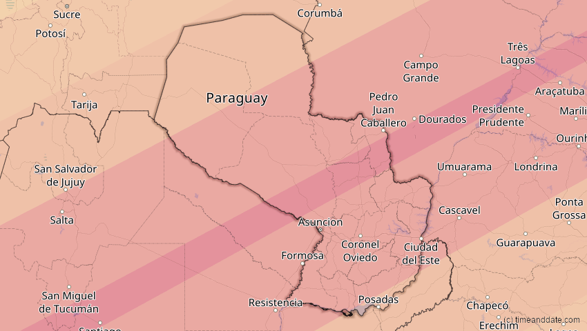 A map of Paraguay, showing the path of the 16. Jan 2075 Totale Sonnenfinsternis