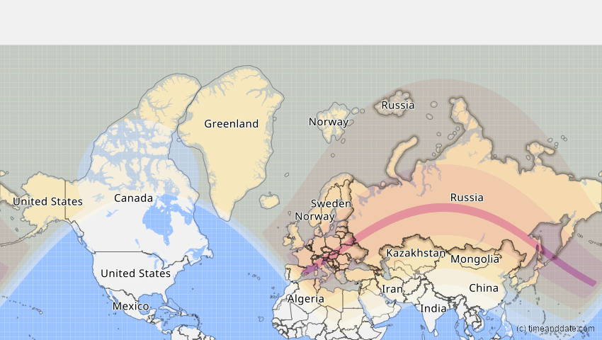 A map of Russland, showing the path of the 13. Jul 2075 Ringförmige Sonnenfinsternis