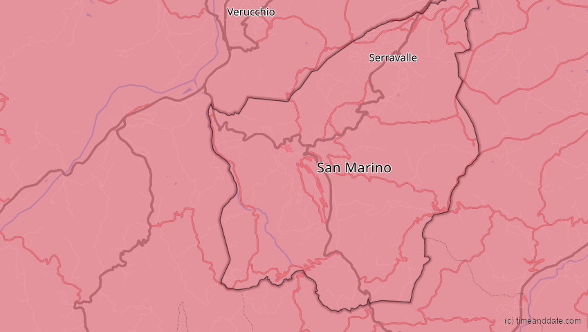 A map of San Marino, showing the path of the 13. Jul 2075 Ringförmige Sonnenfinsternis