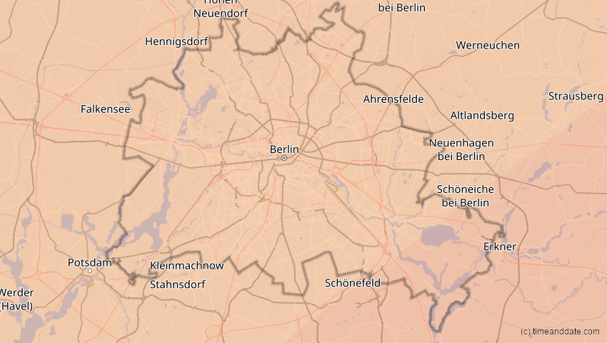 A map of Berlin, Deutschland, showing the path of the 13. Jul 2075 Ringförmige Sonnenfinsternis