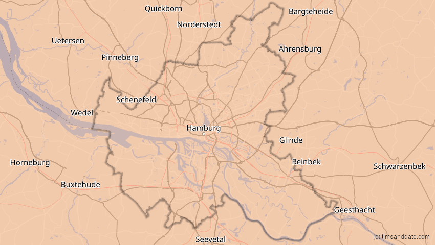 A map of Hamburg, Deutschland, showing the path of the 13. Jul 2075 Ringförmige Sonnenfinsternis