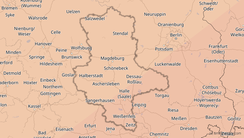 A map of Sachsen-Anhalt, Deutschland, showing the path of the 13. Jul 2075 Ringförmige Sonnenfinsternis