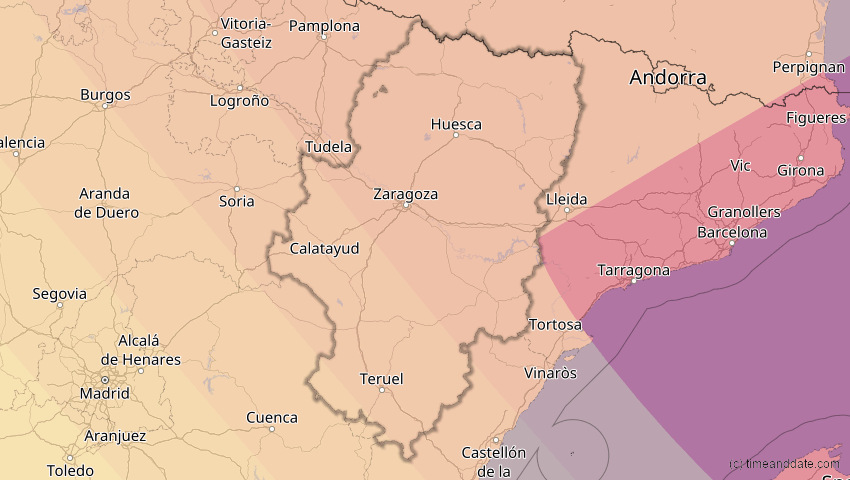 A map of Aragonien, Spanien, showing the path of the 13. Jul 2075 Ringförmige Sonnenfinsternis