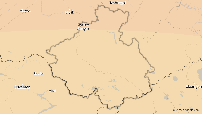 A map of Altai, Russland, showing the path of the 13. Jul 2075 Ringförmige Sonnenfinsternis