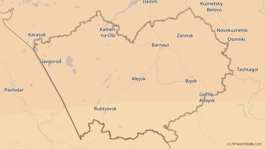 A map of Altai, Russland, showing the path of the 13. Jul 2075 Ringförmige Sonnenfinsternis