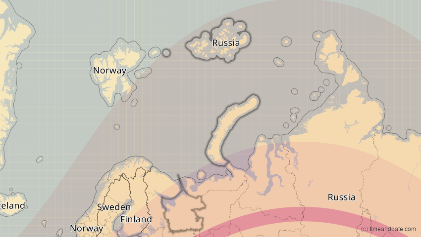 A map of Archangelsk, Russland, showing the path of the 13. Jul 2075 Ringförmige Sonnenfinsternis