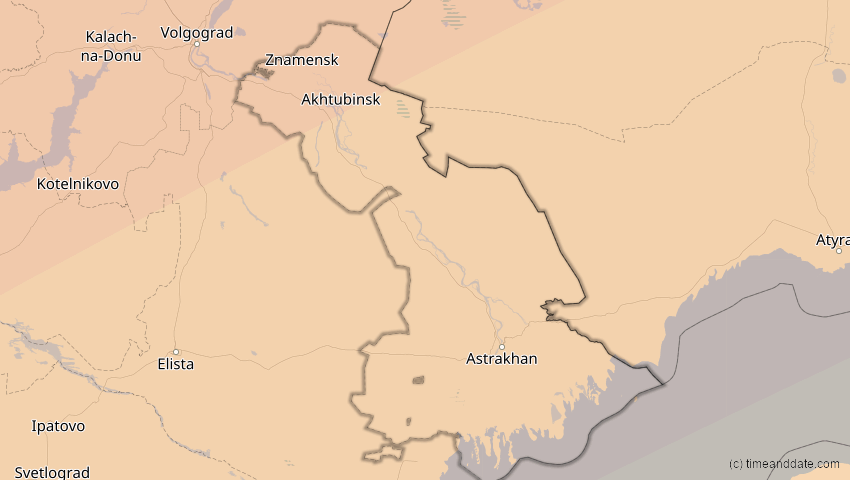 A map of Astrachan, Russland, showing the path of the 13. Jul 2075 Ringförmige Sonnenfinsternis