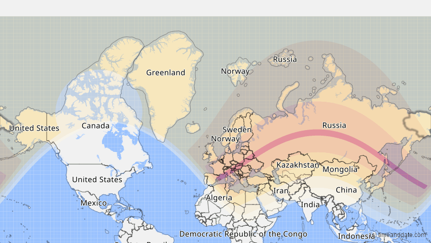 A map of Tschukotka, Russland, showing the path of the 13. Jul 2075 Ringförmige Sonnenfinsternis