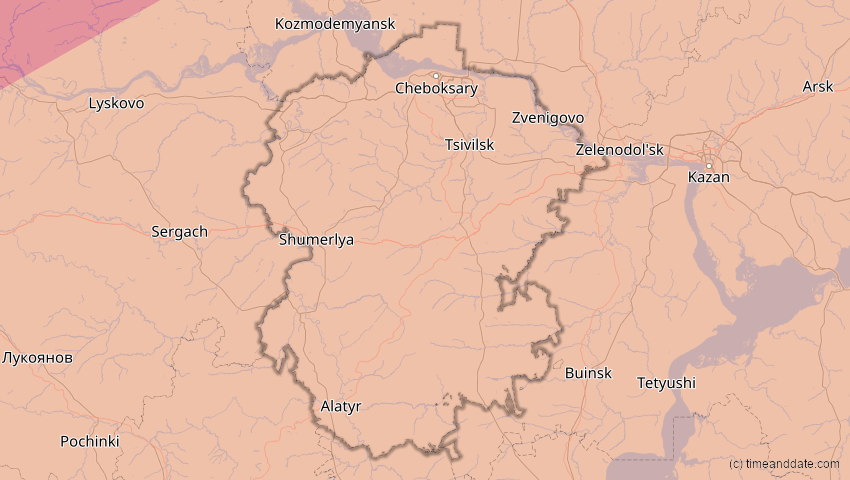 A map of Tschuwaschien, Russland, showing the path of the 13. Jul 2075 Ringförmige Sonnenfinsternis