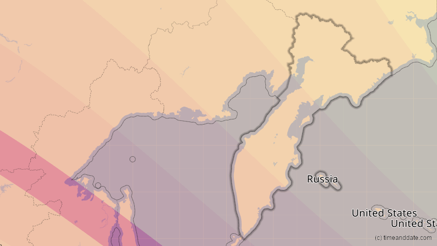 A map of Kamtschatka, Russland, showing the path of the 13. Jul 2075 Ringförmige Sonnenfinsternis