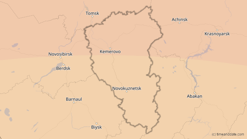 A map of Kemerowo, Russland, showing the path of the 13. Jul 2075 Ringförmige Sonnenfinsternis