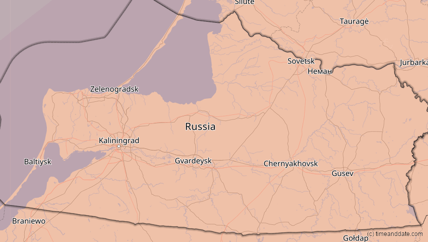 A map of Kaliningrad, Russland, showing the path of the 13. Jul 2075 Ringförmige Sonnenfinsternis