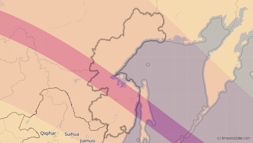 A map of Chabarowsk, Russland, showing the path of the 13. Jul 2075 Ringförmige Sonnenfinsternis