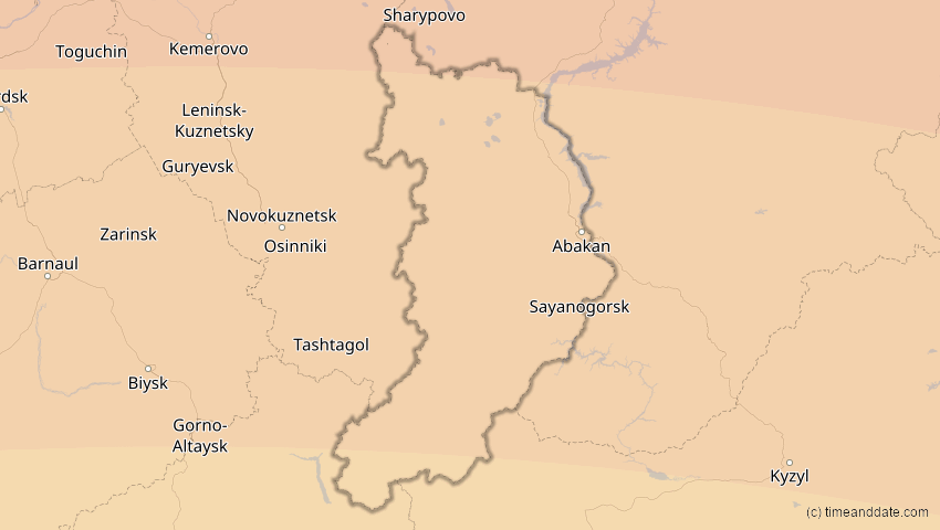 A map of Chakassien, Russland, showing the path of the 13. Jul 2075 Ringförmige Sonnenfinsternis