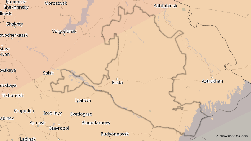 A map of Kalmückien, Russland, showing the path of the 13. Jul 2075 Ringförmige Sonnenfinsternis