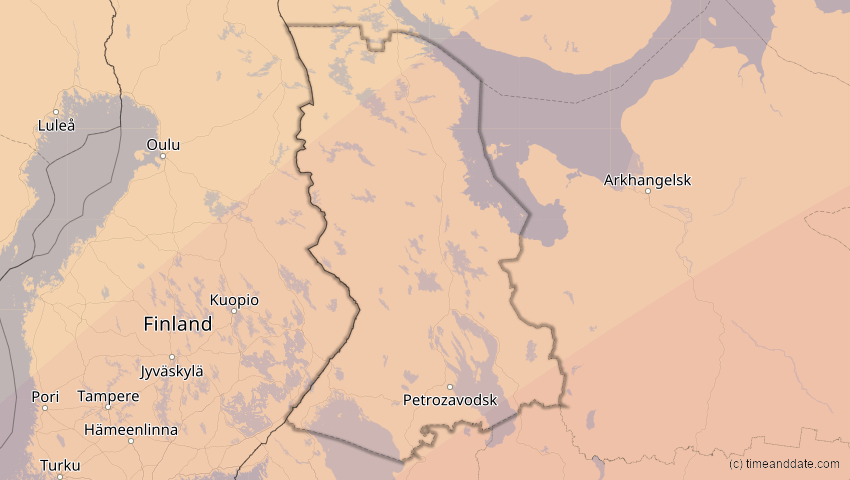 A map of Karelien, Russland, showing the path of the 13. Jul 2075 Ringförmige Sonnenfinsternis