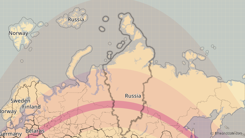 A map of Krasnojarsk, Russland, showing the path of the 13. Jul 2075 Ringförmige Sonnenfinsternis