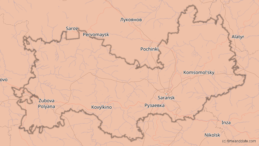 A map of Mordwinien, Russland, showing the path of the 13. Jul 2075 Ringförmige Sonnenfinsternis