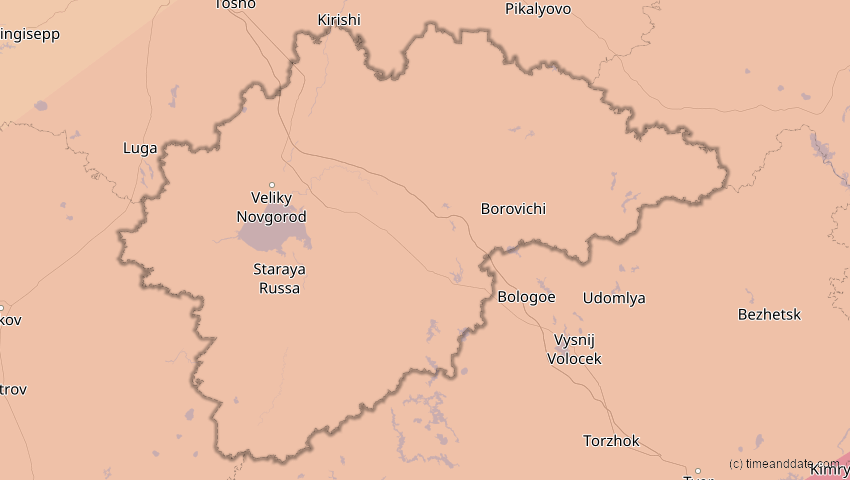 A map of Nowgorod, Russland, showing the path of the 13. Jul 2075 Ringförmige Sonnenfinsternis