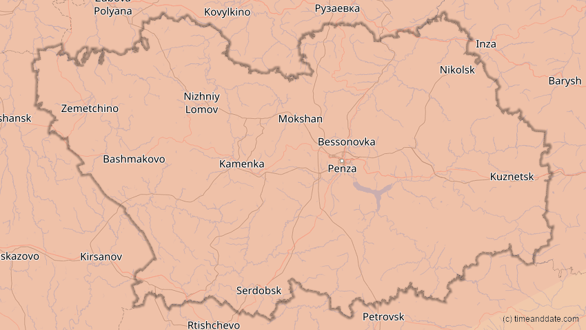 A map of Pensa, Russland, showing the path of the 13. Jul 2075 Ringförmige Sonnenfinsternis