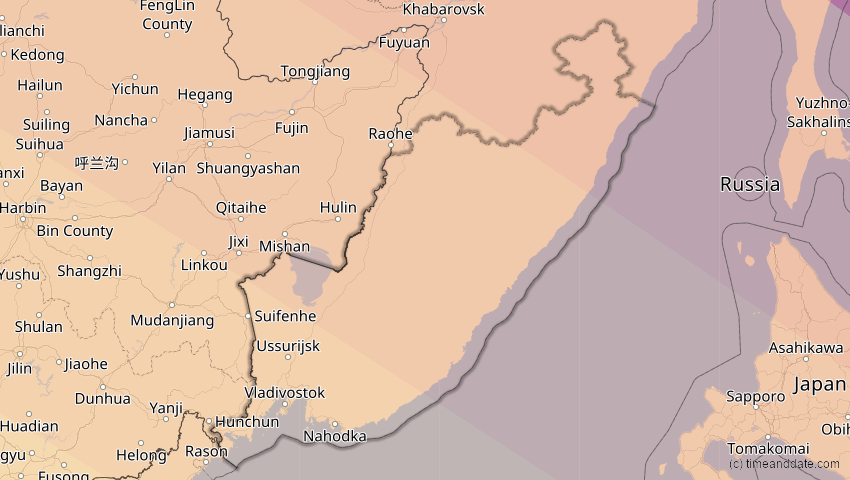 A map of Primorje, Russland, showing the path of the 13. Jul 2075 Ringförmige Sonnenfinsternis