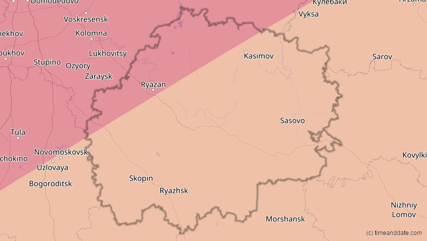 A map of Rjasan, Russland, showing the path of the 13. Jul 2075 Ringförmige Sonnenfinsternis