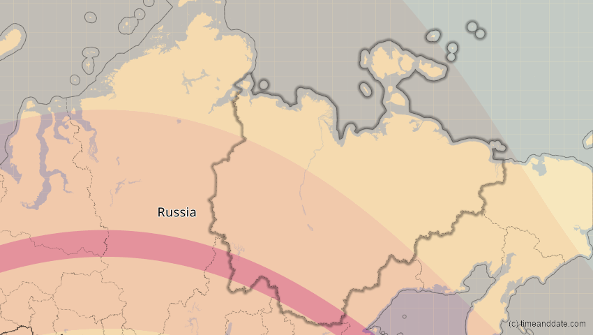 A map of Sacha (Jakutien), Russland, showing the path of the 13. Jul 2075 Ringförmige Sonnenfinsternis