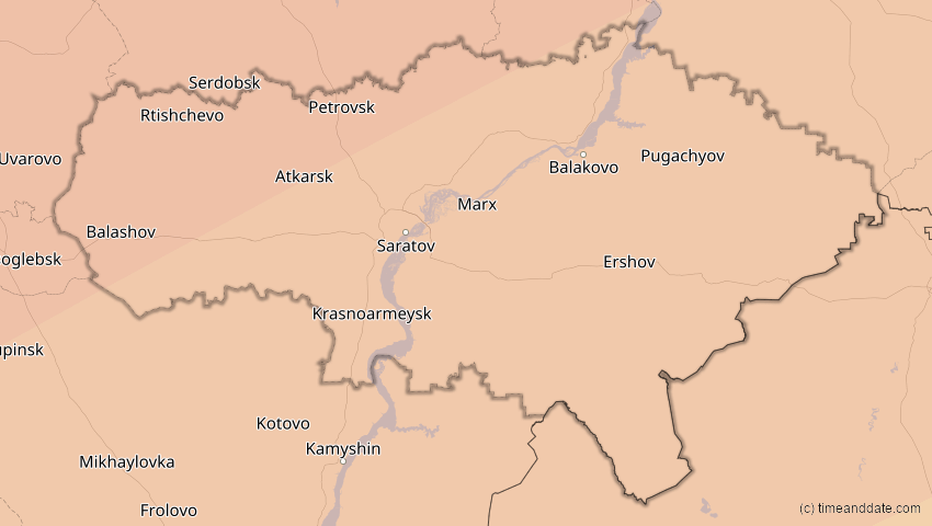 A map of Saratow, Russland, showing the path of the 13. Jul 2075 Ringförmige Sonnenfinsternis