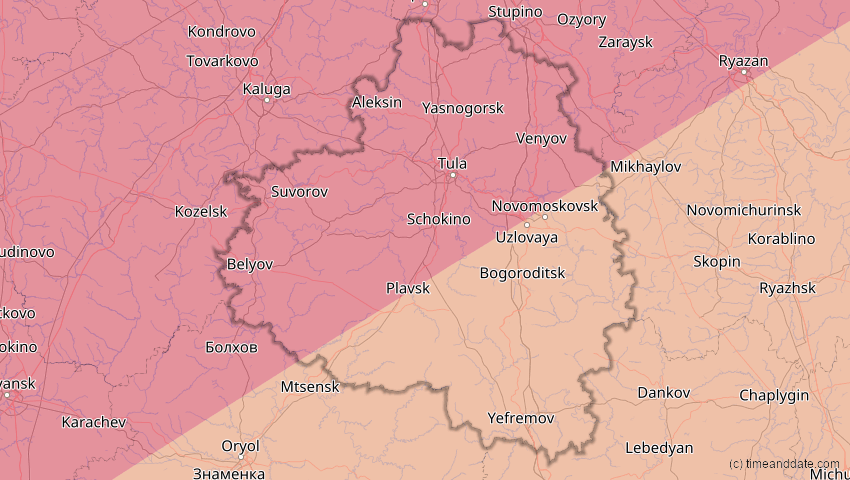 A map of Tula, Russland, showing the path of the 13. Jul 2075 Ringförmige Sonnenfinsternis