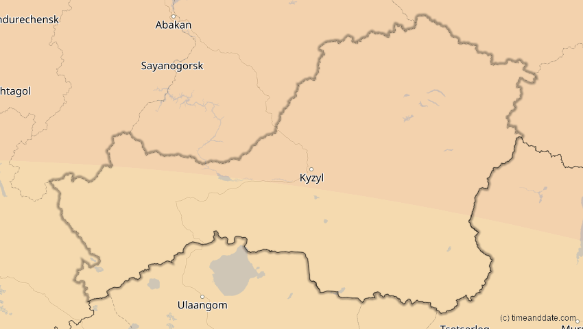 A map of Tuwa, Russland, showing the path of the 13. Jul 2075 Ringförmige Sonnenfinsternis