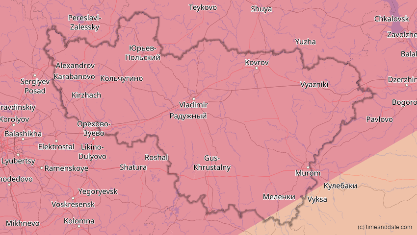 A map of Wladimir, Russland, showing the path of the 13. Jul 2075 Ringförmige Sonnenfinsternis