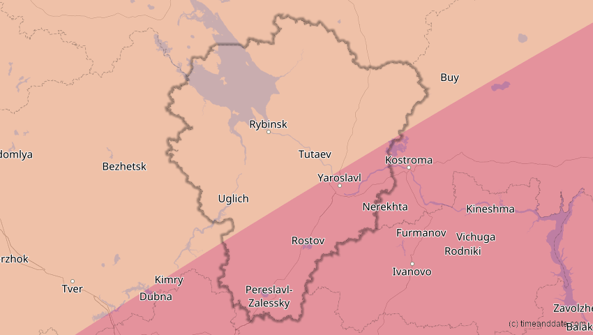 A map of Jaroslawl, Russland, showing the path of the 13. Jul 2075 Ringförmige Sonnenfinsternis