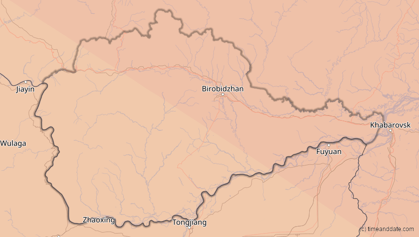 A map of Jüdische Autonome Oblast, Russland, showing the path of the 13. Jul 2075 Ringförmige Sonnenfinsternis